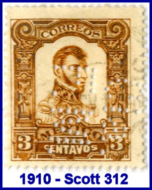 Ferrocarril Mexicano 1910 perfin